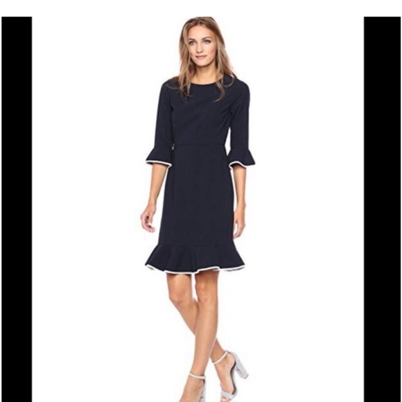 NWOT Nanette Lepore Navy White Ruffle Dress- size 4 - Picture 2 of 12